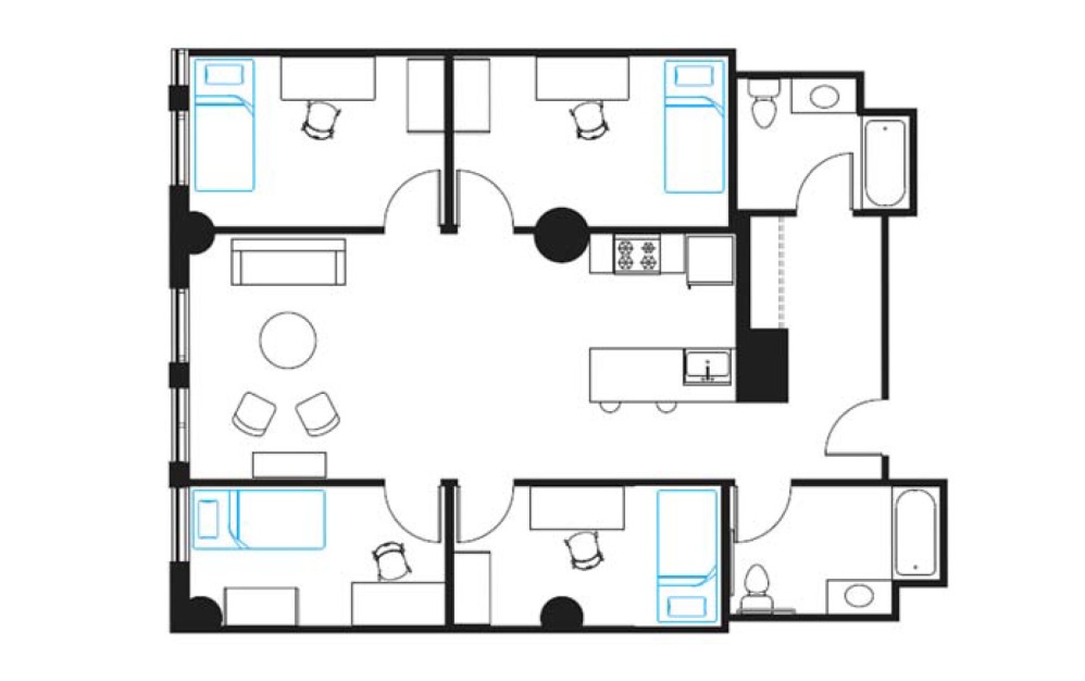 4 Occupants - 2 - 4 bedroom floorplan layout with 2 bathrooms and 4604 square feet