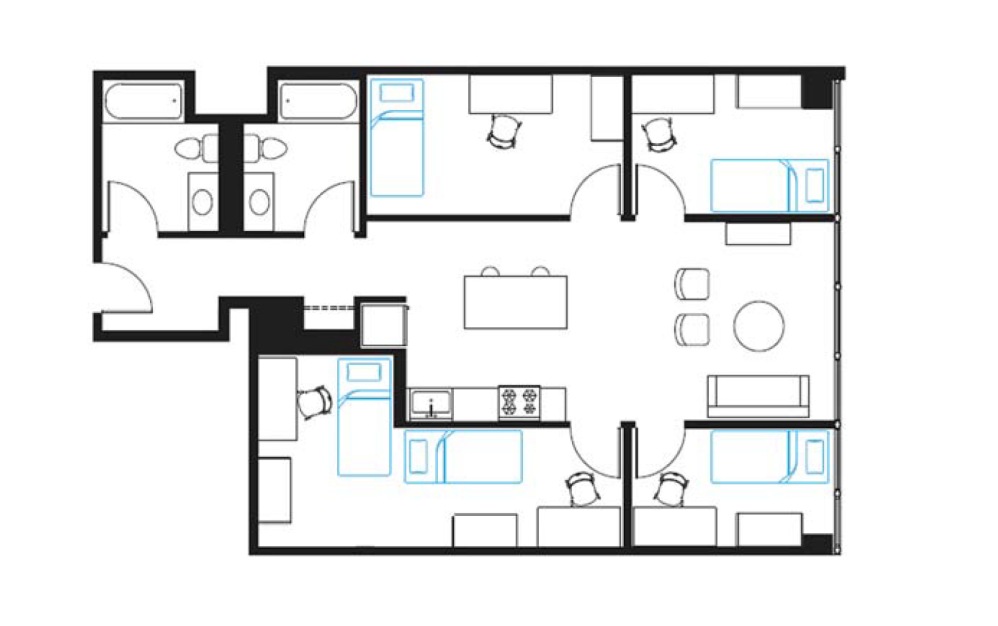 5 Occupants - 4 bedroom floorplan layout with 2 bathrooms and 5515 square feet