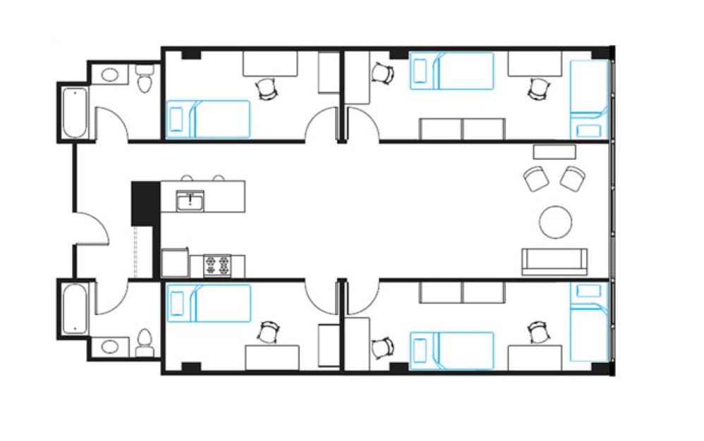 6 Occupants - 4 bedroom floorplan layout with 2 bathrooms and 8814 square feet