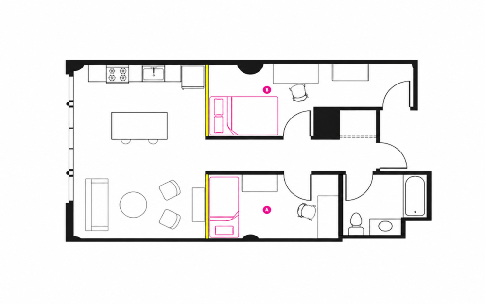 2 bedroom floor plan in Chicago's South Loop